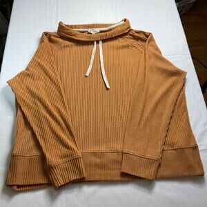 Jane and Delancey Mustard Ribbed Cowl Neck Drawstring Pullover Sweater - Size XL